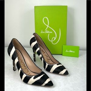 Sam Edelman Women's Classic Pump Heels Hazel Ivory/Black Brahma Size 9M Real Fur